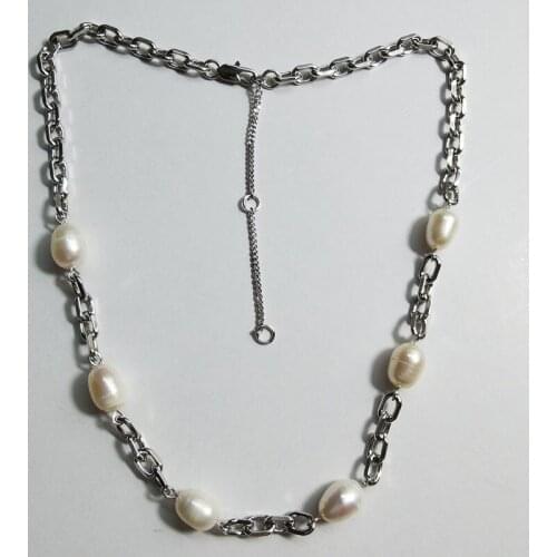 Wholesale factory price natural pearl necklace platinum plated chain choker