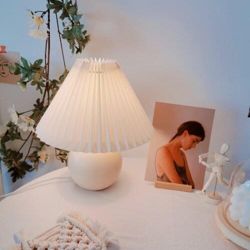 Pleated table lamp Chinese and Korean style folding table lampshade warm bedroom bedside lamp