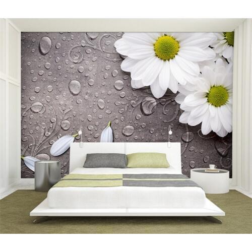 Custom 3D Photo Wallpaper Wall Bedroom White Water Drops Flowers Background Wall Decoration Painting Any Size