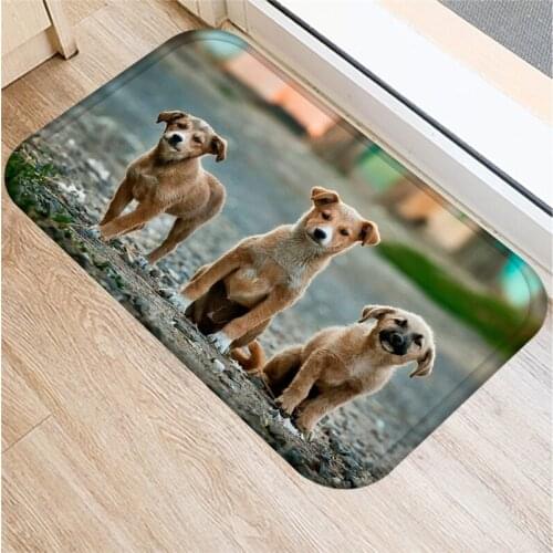 Cute Animal Pug Husky Dog Pattern Anti-Slip Suede Carpet Door Mat Doormat Outdoor Kitchen Living Room Floor Mat Rug Area Rug