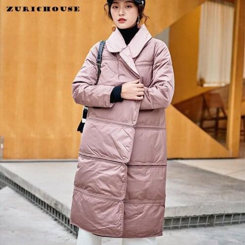 ZURICHOUSE Women Winter Long Down Jacket Femme Lapel Single Breasted Outerwear Chic Lower Edge Detachable Female Warm Down Coat