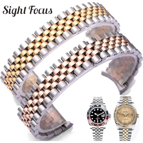 Stainless Steel 13mm 20mm Watch Strap for Rolex president Bracelet Mens Fold-over Clasp Bands Relogio Masculino Horlogebandjes