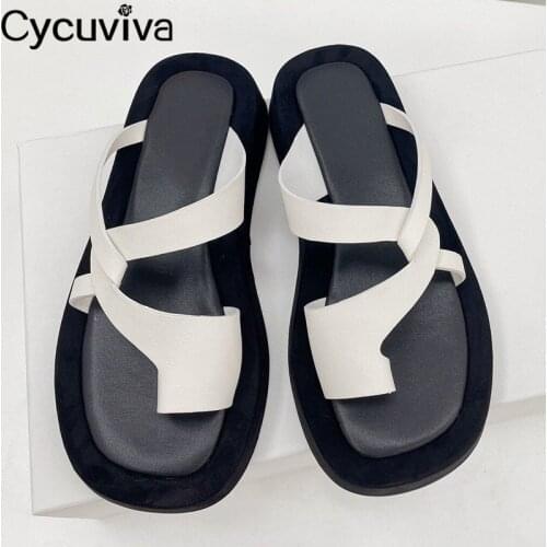 Sexy Flip Flops Flat Slippers Summer Platform Leather Slides Thick Sole Mules Casual Beach Shoes Woman Designer Sandalias Mujer