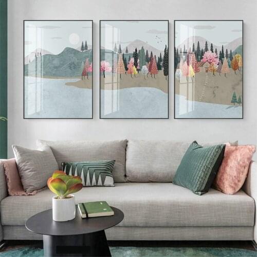 Nordic Modern Minimalist Forest River Landscape Poster Canvas Painting and Prints Wall Art Picture for Living Room Home Decor