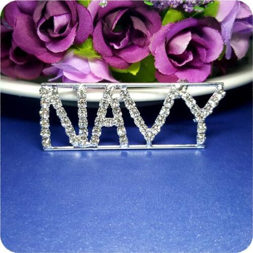Handmade BlingBling Crystal Badge "NAVY " Word Pin Unique Souvenir Gift