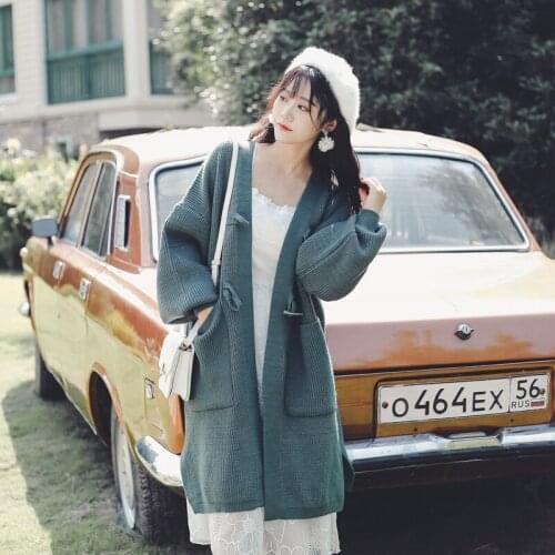 Knitted Sweater Cardigan Womens Mid-Length Loose Outer Wear Lazy Style Thickening 2020 Autumn Winter Tops Female Truien Q352