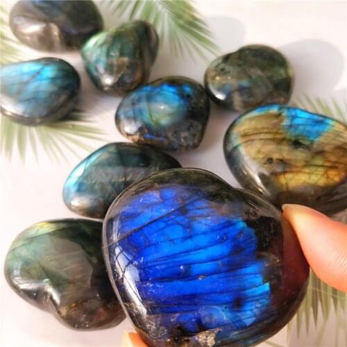 High Quality Natural Raw Gemstone Moonstone Heart Ornament Polished Labradorite Crystal Decorating Stone Healing