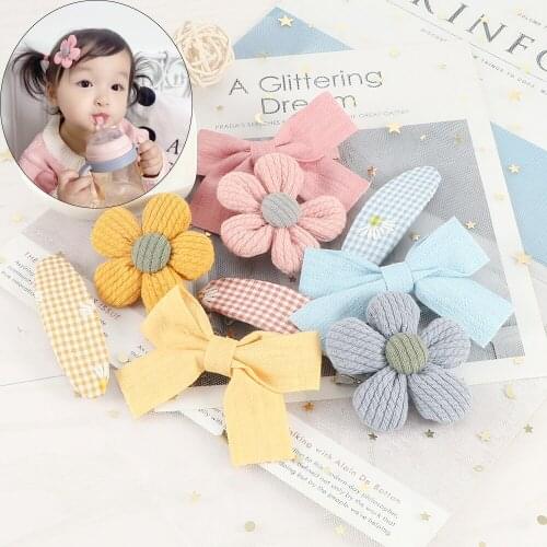 3Pcs Sweet Solid Colors Bowknot Hair Clip Accessories Lovely Sun Flower Hairpin Daisy Plaid Duckbill Clips Headwear For Girl Kid