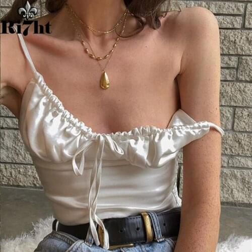 Women Sexy V-neck Camisole Silky Soft Fabric Crop Tops Girl Slim Party Club Sling Tank Tops Female Harajuku 2021 Summer New