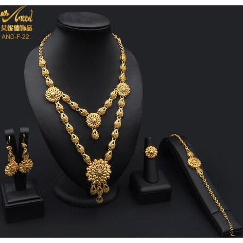 ANIID Nigeria Jewelry Sets For Women Fashion Earrings Bracelet Necklace Ring Female Wedding Dubai Party 24K Gold Bridal Quality
