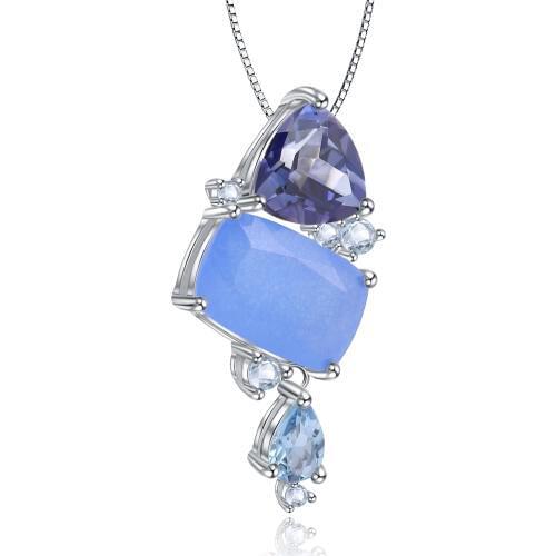 GEMS BALLET 925 Sterling Silver Candy Topaz Quartz Pendant Necklace Natural Aqua-blue Calcedony Gemstone Jewelry For Women