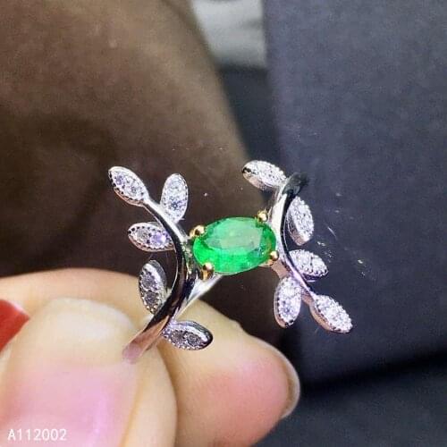 KJJEAXCMY fine jewelry natural Emerald 925 sterling silver new adjustable gemstone women ring support test classic exquisite