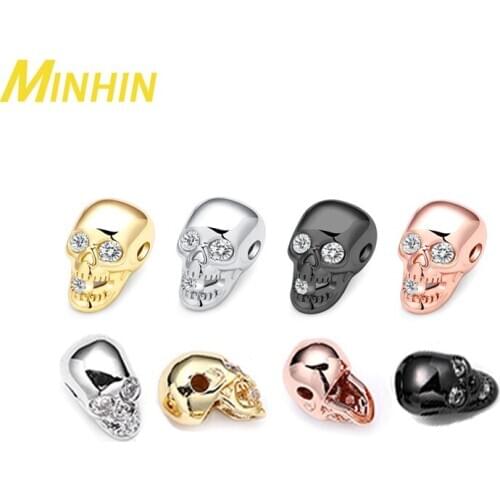 MINHIN 3Pcs Copper Cubic Zirconia Skull Model Beads DIY Jewelry For Making Bracelet Necklace Accessories Finding Accessories