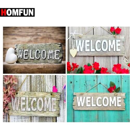 HOMFUN Diy Full Square Round Drill 5D Diamond Painting Cross Stitch Diamond Embroidery "Flower letter landscape" Home Decor Gift