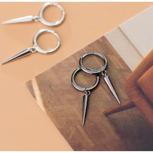 Authentic 100% Real 100% 925 Sterling Silver fine Jewelry White /Black Enamel Rivet bullet Hoop Huggie Earrings GTLEG4045