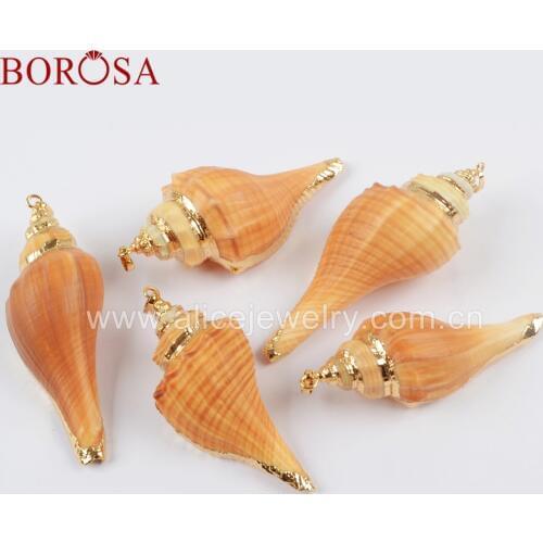 BOROSA 10PCS Fashion Gold Color Natural Conch Shell Pendant Beads Trim Shell Jewelry for Necklace Women Jewelry G1654