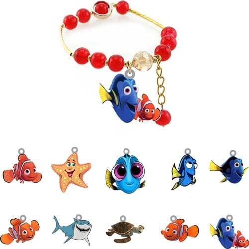Disney Regal Blue Tang Dory And Clownfish Marlene Pendant Friendship Bracelet Epoxy Acrylic Red Beaded Bracelet Jewelry