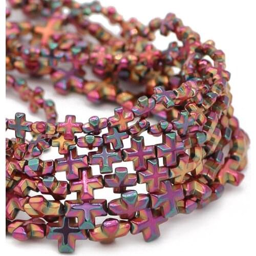 6/8/10MM Rose Red Natural Stone Cross Jesus Shape Hematite Spacers Loose Beads For DIY Jewelry Making Bracelet Necklace Findings