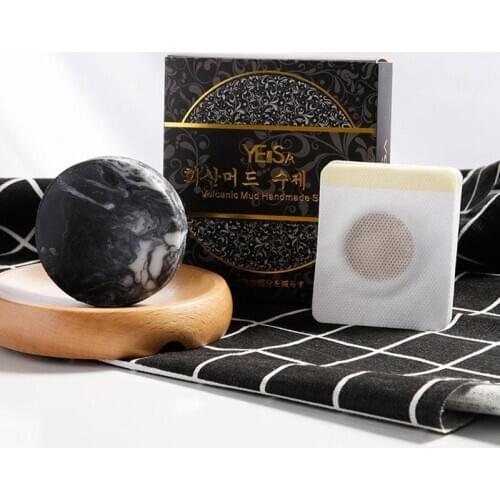 Home Skin Care Body Cleaning Volcanic Clay Coffee Slimming Refreshing Soap Bar Beauty Body Care Whitening & 5 pcs Navel Stickers