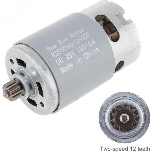 12 Teeth motor RS550 25V 19500 RPM DC Motor with Two-speed 12 Teeth and High Torque Gear Box for Electric Drill / Screwdriver