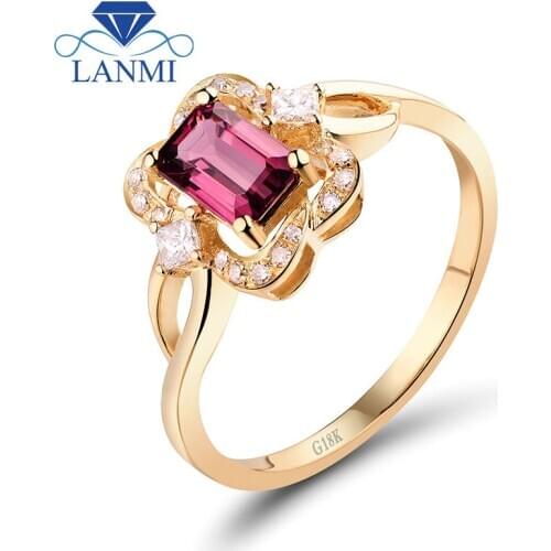 Elegance Shaped Wedding Rings Natural Pink Tourmaline Diamond Ring In 18 Kt Yellow Gold WU38