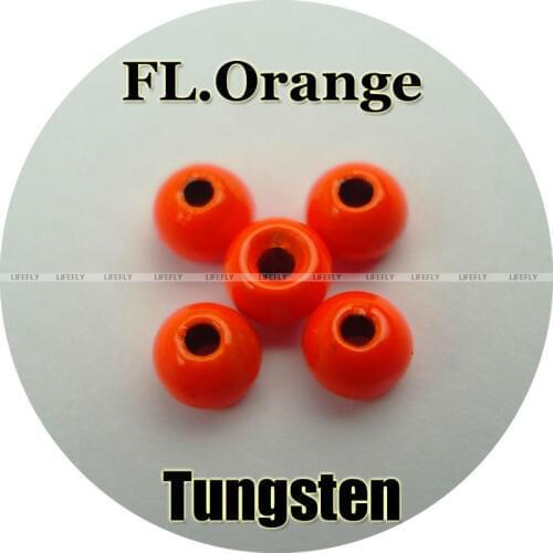 Fluorescent Orange Color, 100 Tungsten Beads, Countersunk, Fly Tying, Fishing