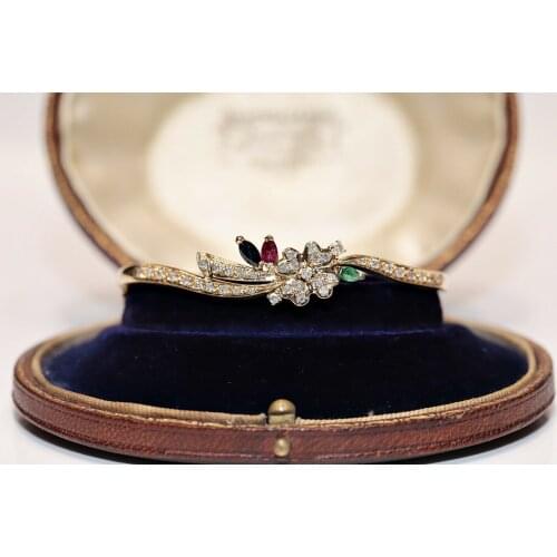 PERFECT VINTAGE 18K GOLD NATURAL DIAMOND SAPPHIRE RUBY AND EMERALD BRACELET