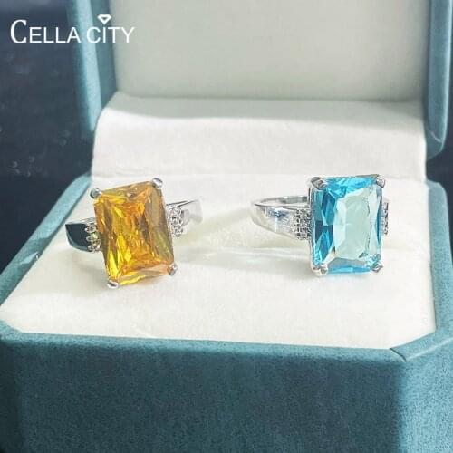Cellacity Classic Silver 925 Jewelry Ring for Charm Women With Rectangle Yellow Gemstones Wedding Party Wholesale Gift size 6-10
