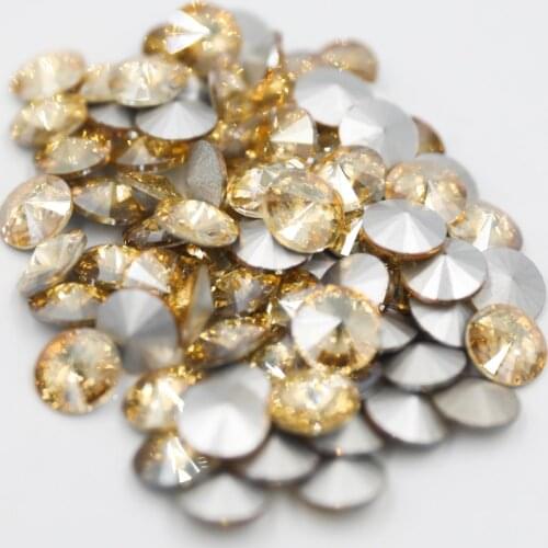 100pcs/lot Gold Shadow Color 8mm,10mm,12mm,14mm,16mm,18mm,20mm Chinese Top Quality Round Fancy Stone Rivoli glass beads