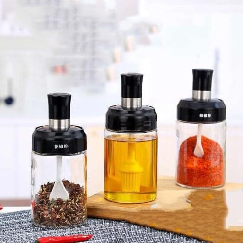 Kitchen Glass Spice Jars Seasonning Box Condiment Pots Spice Jars With Spoons Honey Jar Dispenser Oil Bottle With Brush And Lids