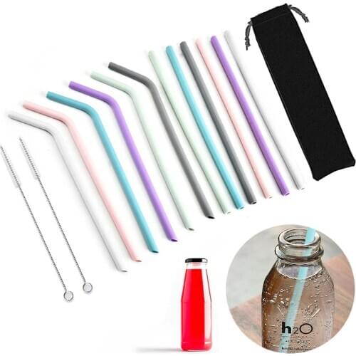 Reusable Silicone Drinking Straws Fruit Juice Milk Tea Straw With Cleaning Brushes Kids Party Supplies Kitchen Bar Tools