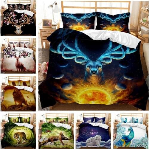 Fashion 3D Animal Bedding Set Panda Elk Printed Duvet Cover Set Cute Custom Quilt Cover Simple Home Textile