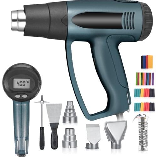 Hot Air Gun Kit 2000W 60-600°C Adjustable Temperature 300-500 L/min for Embossing Craft Work Shrinking Hoses Baking