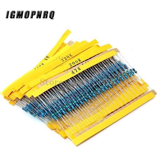 600pcs/set 30 Kinds 1/4W Resistance 1% Metal Film Resistor Pack Assorted Kit 1K 10K 100K 220ohm 1M Resistors 300pcs/set