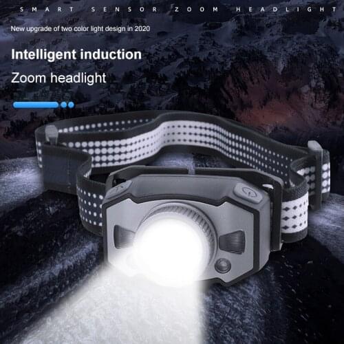 New zoom sensor headlamp USB rechargeable outdoor night running night fishing waterproof infrared warning LED headlamp