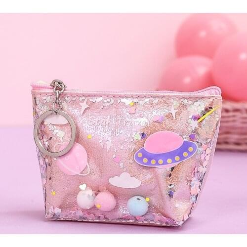 New Mini Quicksand Small Purse Holographic Women Girls PVC Coin Purses Students Receive Coin Bag Laser Card Holder For Kids