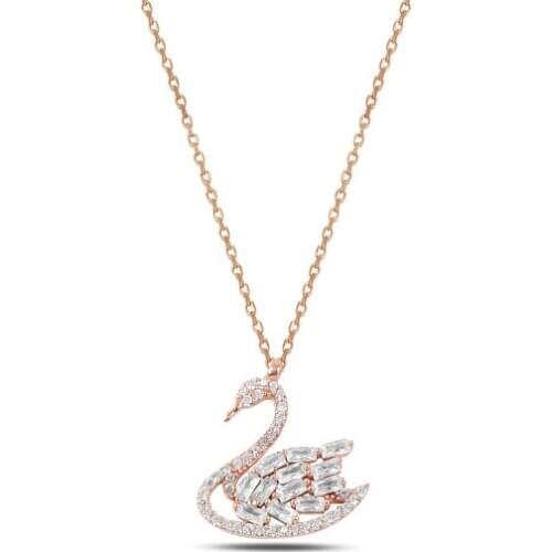 925 sterling silver rose rodajlı Swan Necklace