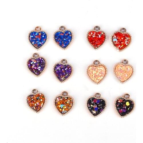 6pcs/lot 10x15mm Heart Shape Resin Sequin Charms Pendant For Necklace Bracelet Jewelry Making DIY Earring Findings