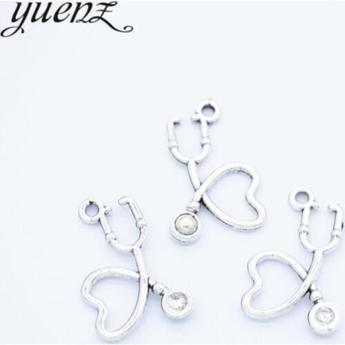 YuenZ 25pcs Antique Silver color Stethoscope Charms Metal Pendants Jewelry Making Accessories 21*14mm J419