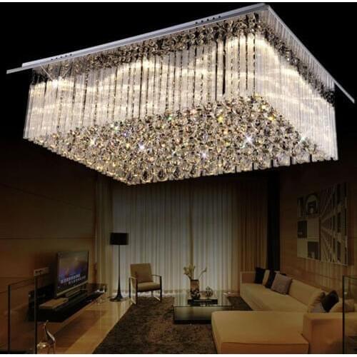 Simple and modern LED rectangular warm romantic living room hall crystal lamp atmospheric luxury 1 m headlights ceiling lamp led
