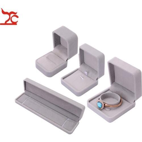 Grey Velvet Pendant Necklace Earrings Bracelet Jewelry Package Box Wedding Engagement Ring Box Organizer Storage Gift Box