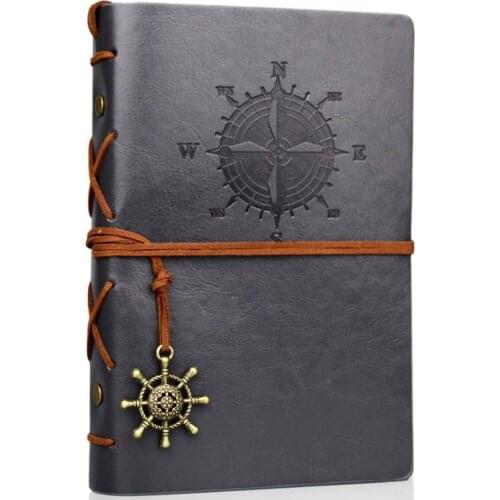 Gray Retro Spiral Leather Notebook Diary Notepad Vintage Pirate Anchors Refillable Diary Notepad PU Leather NotebookStationery