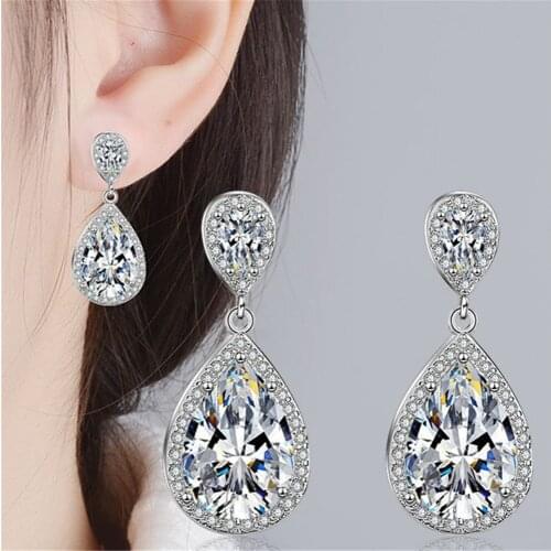 SHQIYAYI High Quality 925 Silver CZ Crystal Water Drop Earring Fashion Cubic Zirconia Women Jewelry 515
