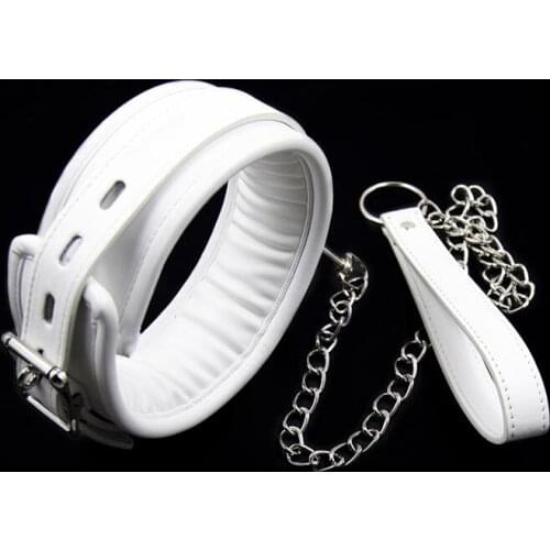 Sexy Rivet Alternative Metal white PU Leather Collar metal Chain Choker Slave Costume BDSM Bondage Necklace Sex Toys For Women