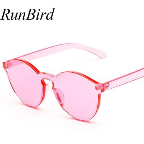 RunBird One Piece Lens Sunglasses Women Transparent Plastic Glasses Men Style Sunglasses Clear Candy Color Brand Designer 730R