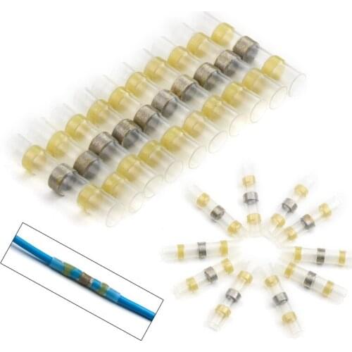 10Pcs Heat Shrink Sordering Terminals Yellow Waterproof Solder Sleeve Tube Insulated Butt Electrical Wire Connectors Kit