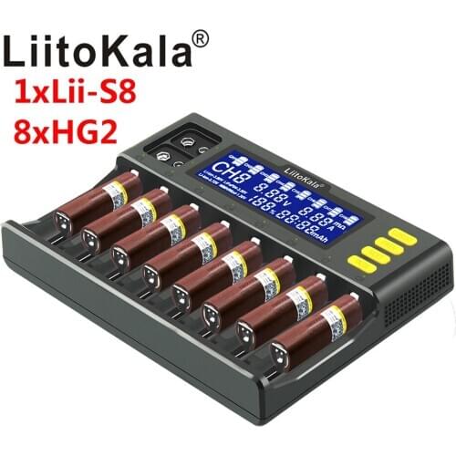 LiitoKala Lii-S8 Battery Charger Li-ion 3.7V1.2V Li-FePO4 3.2V IMR 3.8V charger + 18650 3000mah HG2 + 18650 3400mAh NCR18650B