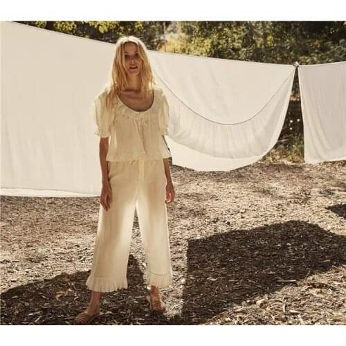 Women Pants 2021 Spring and Summer New Womens Solid Color Embroidery Cotton Cropped Trousers