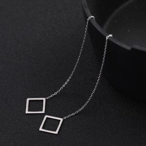Sipuris Korean Geometric Square Threader Earrings Women Stainless Steel Linear Dangle Earring Jewelry Line Chain Drop Earring