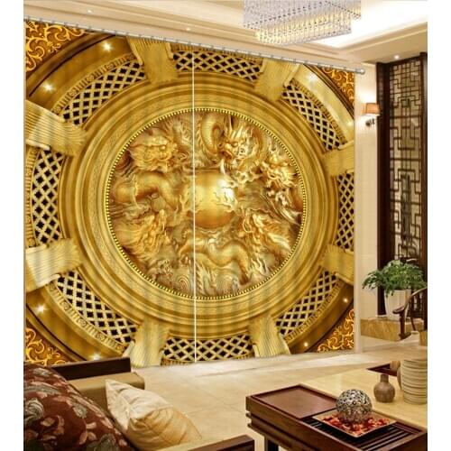 Golden curtains relief curtain 3D Curtain Luxury Blackout Window Curtain Living Room